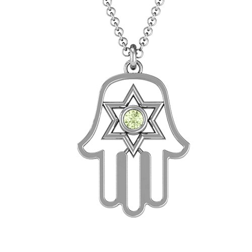 Hamsa with Star of David Pendant – Sterling Silver with Peridot