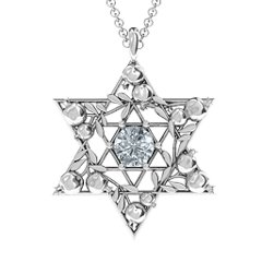 Pomegranate Branch Star of David Pendant – Sterling Silver with Cubic Zirconia
