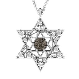 Pomegranate Branch Star of David Pendant in 925 Sterling Silver with Smokey Quartz