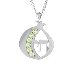 Pomegranate with Chai Pendant in 925 Sterling Silver with Peridot