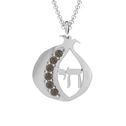 Pomegranate with Chai Pendant in 925 Sterling Silver with Smokey Quartz