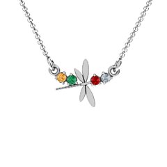 Dragonfly Pendant – Sterling Silver with Citrine, Emerald, Garnet, and Cubic Zirconia