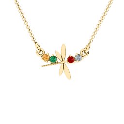 Dragonfly Pendant in 10K Solid Yellow Gold with Citrine, Emerald, Garnet, and Cubic Zirconia