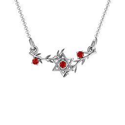 Star of David with Olive Branches Pendant in 925 Sterling Silver with Garnet