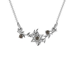 Star of David with Olive Branches Pendant in 925 Sterling Silver with Smokey Quartz