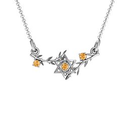 Star of David with Olive Branches Pendant in 925 Sterling Silver with Citrine