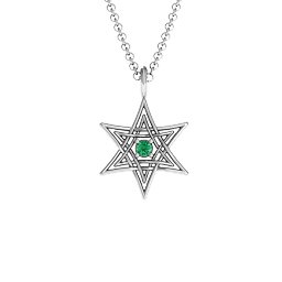 Modern Star of David Pendant in 925 Sterling Silver with Emerald