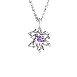 Olive Branch Star of David Pendant in 925 Sterling Silver with Amethyst