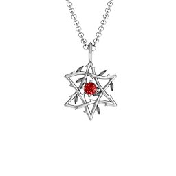 Olive Branch Star of David Pendant in 925 Sterling Silver with Garnet