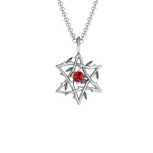 Olive Branch Star of David Pendant – Sterling Silver with Garnet