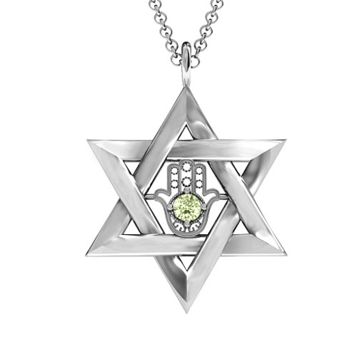 Star of David with Hamsa Pendant – Sterling Silver with Peridot