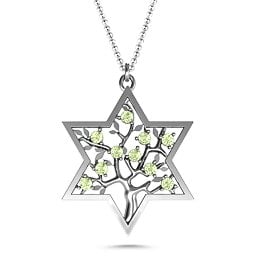 Tree of Life in Star of David Pendant in 925 Sterling Silver with Peridot