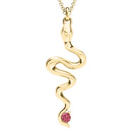 Snake Pendant in 10K Solid Yellow Gold with Red Premium Zirconia