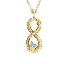 Ouroboros Snake Infinity Pendant in 10K Solid Yellow Gold with Diamond