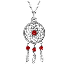 Dream Catcher Pendant in 925 Sterling Silver with Garnet