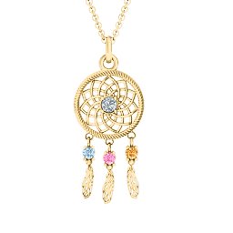 Dream Catcher Pendant in 10K Solid Yellow Gold with Cubic Zirconia, Aquamarine, Pink Tourmaline, and Citrine