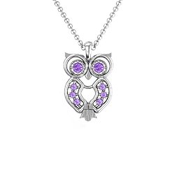 Wise Owl Pendant in 925 Sterling Silver with Amethyst and Amethyst Premium Zirconia