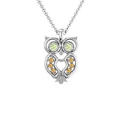 Wise Owl Pendant in 925 Sterling Silver with Peridot and Fancy Yellow Premium Zirconia