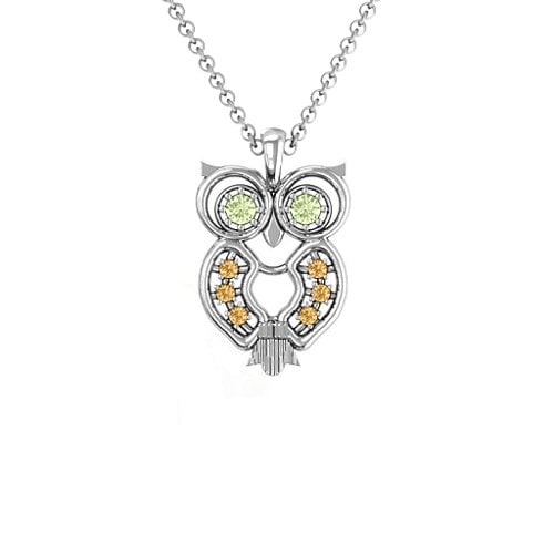 Wise Owl Pendant – Sterling Silver with Peridot and Fancy Yellow Premium Zirconia