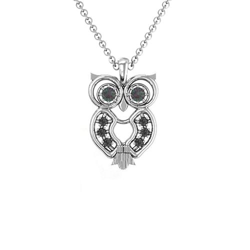Wise Owl Pendant – Sterling Silver with Alexandrite and Black Premium Zirconia