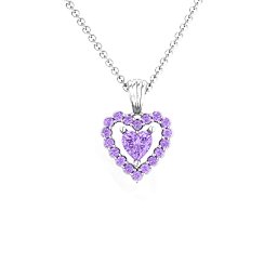 Heart in Heart Halo Pendant in 925 Sterling Silver with Amethyst and Amethyst Premium Zirconia