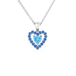 Heart in Heart Halo Pendant in 925 Sterling Silver with Blue Topaz and Fancy Blue Premium Zirconia