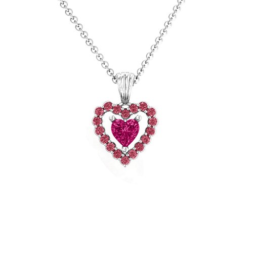 Heart in Heart Halo Pendant – Sterling Silver with Ruby and Red Premium Zirconia
