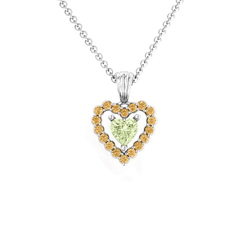 Heart in Heart Halo Pendant – Sterling Silver with Peridot and Fancy Yellow Premium Zirconia