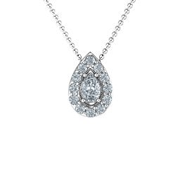 Pear Shape Halo Slide Pendant in 925 Sterling Silver with Diamond