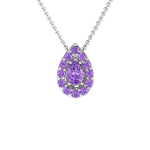 Pear Shape Halo Slide Pendant – Sterling Silver with Amethyst