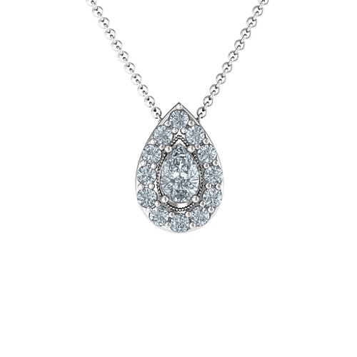 Pear Shape Halo Slide Pendant – Sterling Silver with Diamond