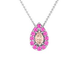 Pear Shape Halo Slide Pendant in 925 Sterling Silver with Morganite and Pink Tourmaline