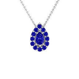Pear Shape Halo Slide Pendant in 925 Sterling Silver with Blue Sapphire