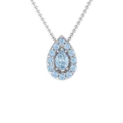 Pear Shape Halo Slide Pendant – Sterling Silver with Aquamarine