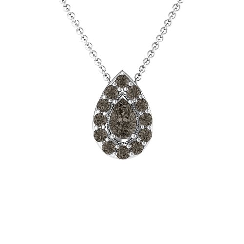 Pear Shape Halo Slide Pendant – Sterling Silver with Smokey Quartz