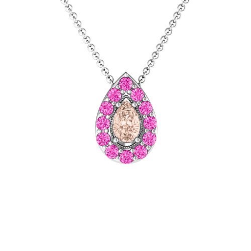 Pear Shape Halo Slide Pendant – Sterling Silver with Morganite and Pink Tourmaline