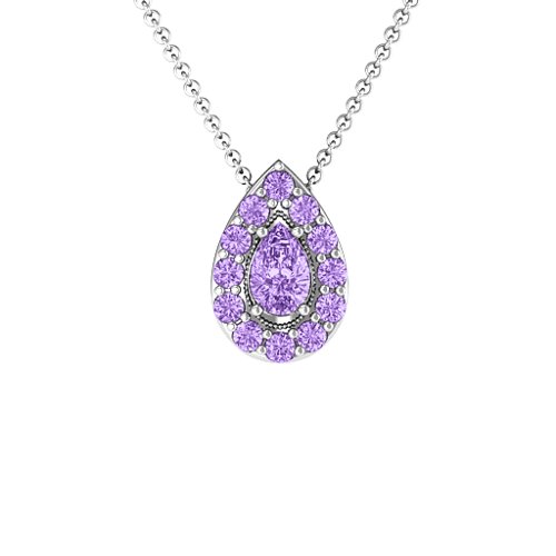 Pear Shape Halo Slide Pendant – Sterling Silver with Amethyst
