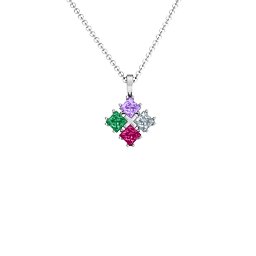 Four Stone Princess Pendant in 925 Sterling Silver with Amethyst, Cubic Zirconia, Ruby, and Emerald