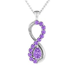 Vertical Infinity Pendant with Pear Gemstone and Accents in 925 Sterling Silver with Amethyst
