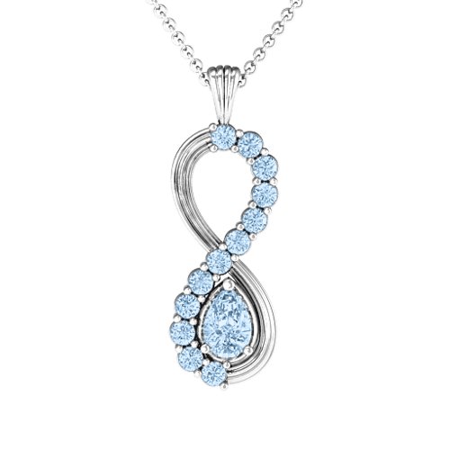 Vertical Infinity Pendant with Pear Gemstone and Accents – Sterling Silver with Aquamarine