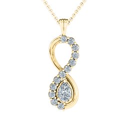 Vertical Infinity Pendant with Pear Gemstone and Accents in 10K Solid Yellow Gold with Diamond