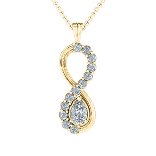 Vertical Infinity Pendant with Pear Gemstone and Accents – 10K Yellow Gold with Cubic Zirconia