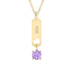 Love Tag Pendant with Round Stone in 18K Gold Plated Silver with Amethyst