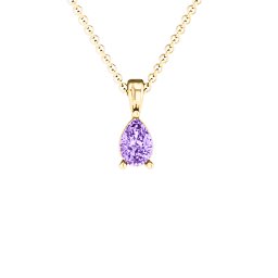 Elegant Pear Stone Pendant in 18K Gold Plated Silver with Amethyst