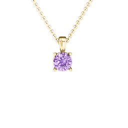 Elegant Round Stone Pendant in 18K Gold Plated Silver with Amethyst