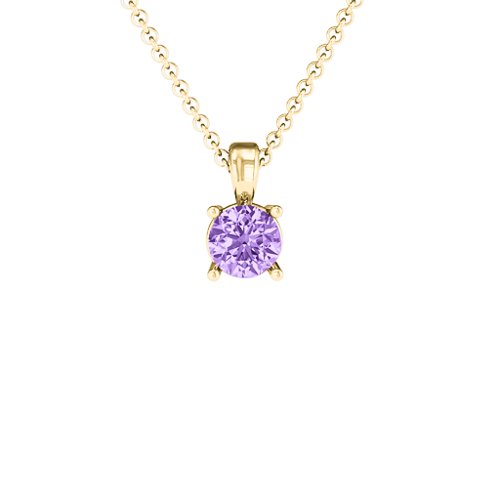 Elegant Round Stone Pendant – 18K Gold Plated Silver with Amethyst