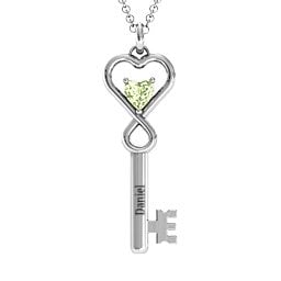 Key to Her Heart Infinity Pendant in 925 Sterling Silver with Peridot