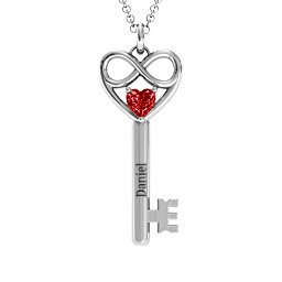 Infinitely in Love Key Pendant in 925 Sterling Silver with Garnet
