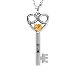 Infinitely in Love Key Pendant in 925 Sterling Silver with Citrine