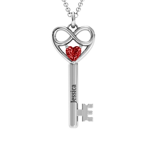 Infinitely in Love Key Pendant – Sterling Silver with Garnet